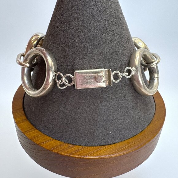 VTG Solid Sterling Silver 925 Circle Link Chain Bracelet Size 8.25" Length - Picture 5 of 10